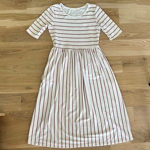 Cotton Midi Dress (w/ pockets) | Size S/M | Cream and Rust / Pink stripe